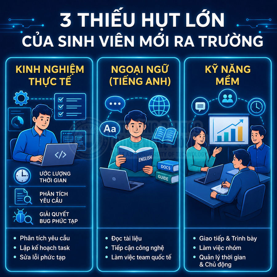 3 thiếu hụt lớn của sinh viên mới ra trường về kinh nghiệm thực tế, ngoại ngữ tiếng Anh và kỹ năng mềm