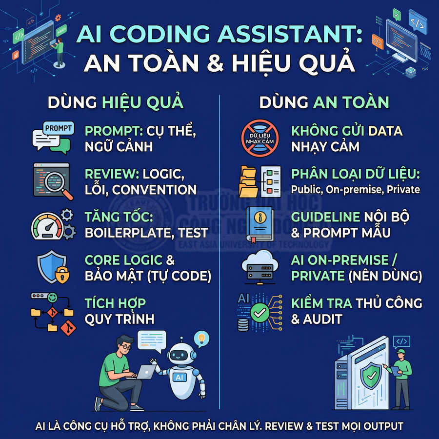 Hướng dẫn dùng AI Coding Assistant an toàn và hiệu quả với các lưu ý về prompt, bảo mật và quy trình kiểm tra