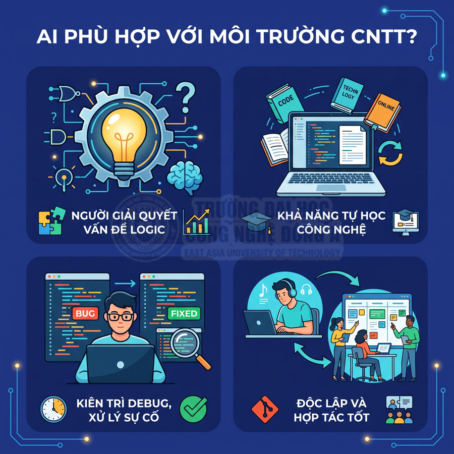 Tiêu chí kỹ năng và tố chất phù hợp học công nghệ thông tin minh họa bằng hình ảnh trực quan