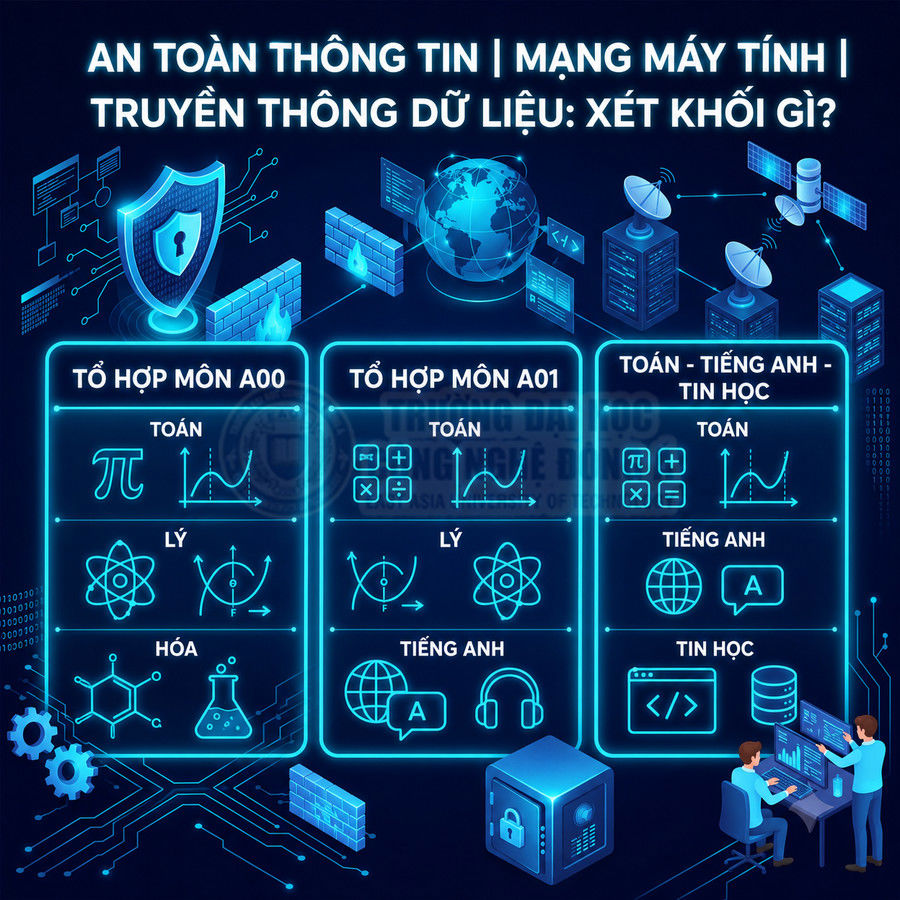 Thông tin tuyển sinh ngành an toàn thông tin, mạng máy tính với các tổ hợp môn A00, A01 và Toán Anh Tin