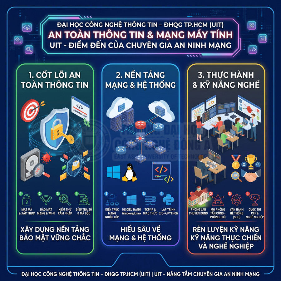 Poster giới thiệu ngành An toàn thông tin và Mạng máy tính tại Đại học Công nghệ Thông tin UIT