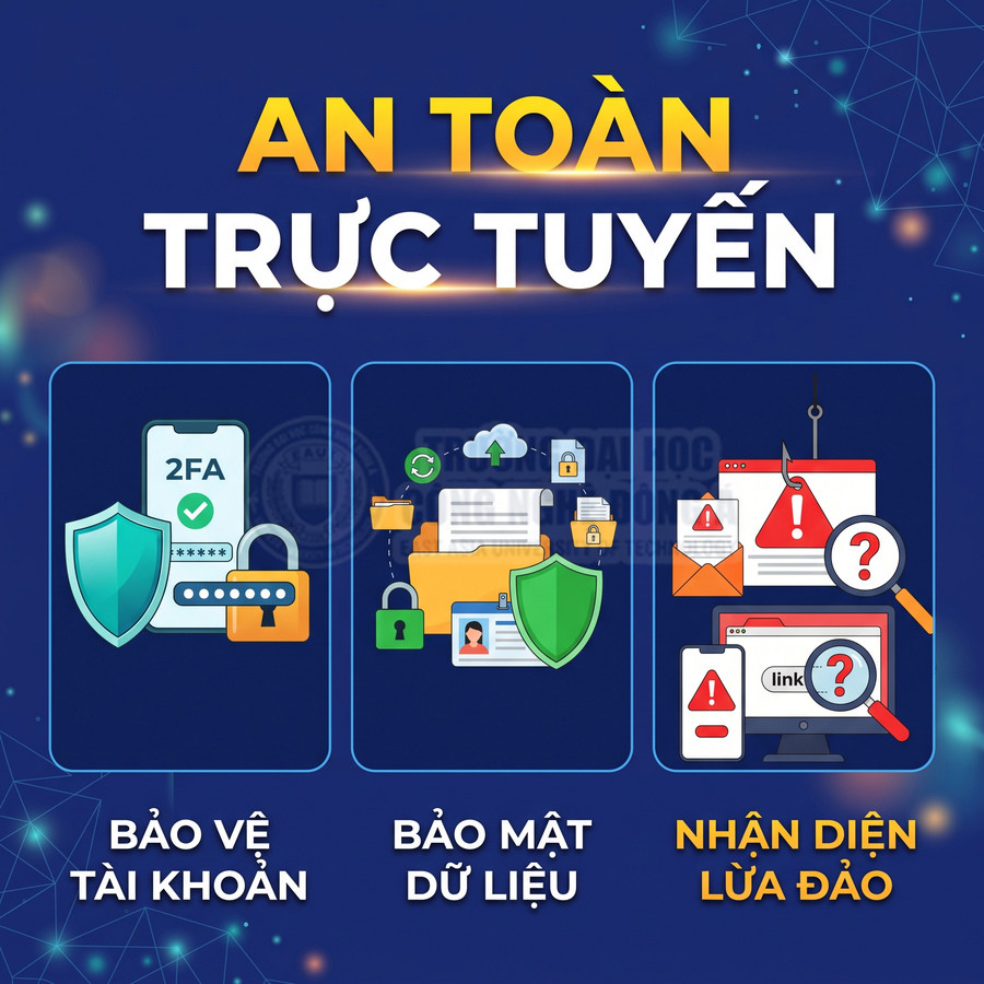 An toàn trực tuyến với bảo vệ tài khoản, bảo mật dữ liệu và nhận diện lừa đảoอนไลน์
