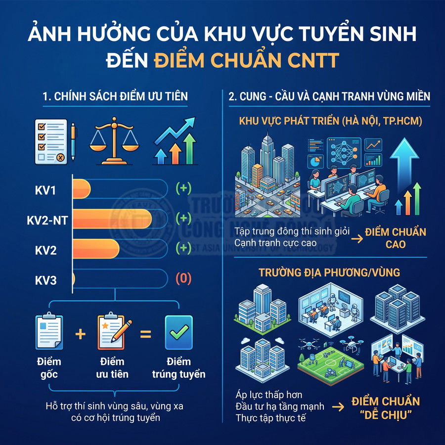 Ảnh minh họa ảnh hưởng khu vực tuyển sinh đến điểm chuẩn ngành công nghệ thông tin ở các trường đại học