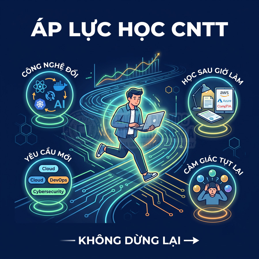 Áp lực học CNTT với công nghệ mới, chứng chỉ AWS Azure CompTIA và yêu cầu Cloud DevOps Cybersecurity