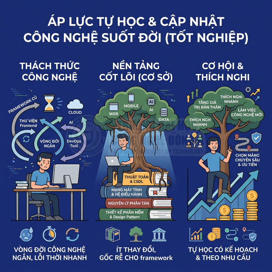 Áp lực tự học công nghệ suốt đời cho lập trình viên với nền tảng cốt lõi và cơ hội thích nghi nghề nghiệp