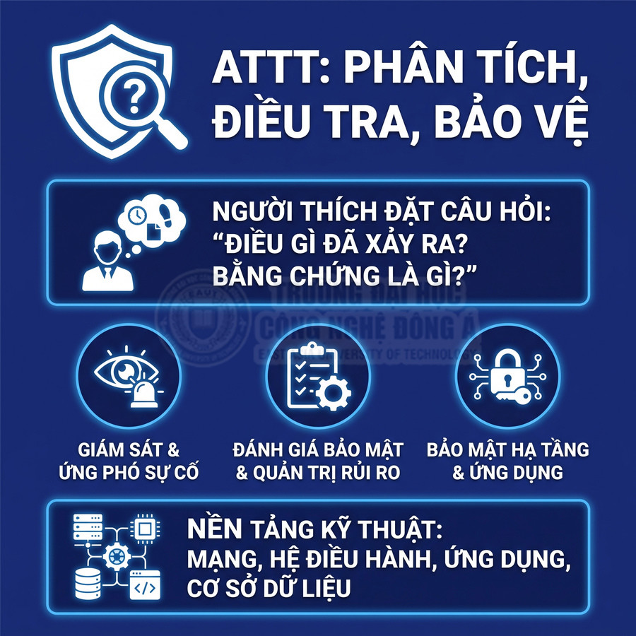 An toàn thông tin với giám sát sự cố, đánh giá bảo mật, quản trị rủi ro và bảo vệ hạ tầng, ứng dụng, dữ liệu