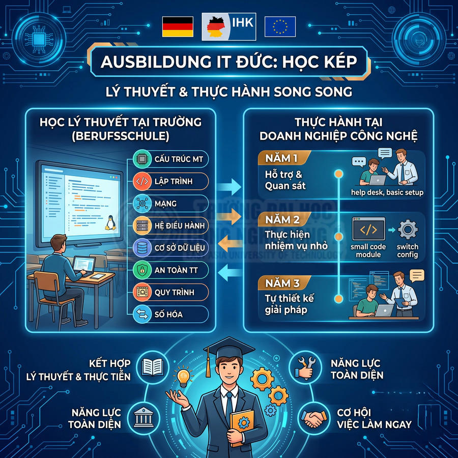 Chương trình học kép IT Đức kết hợp lý thuyết lập trình và thực hành doanh nghiệp công nghệ