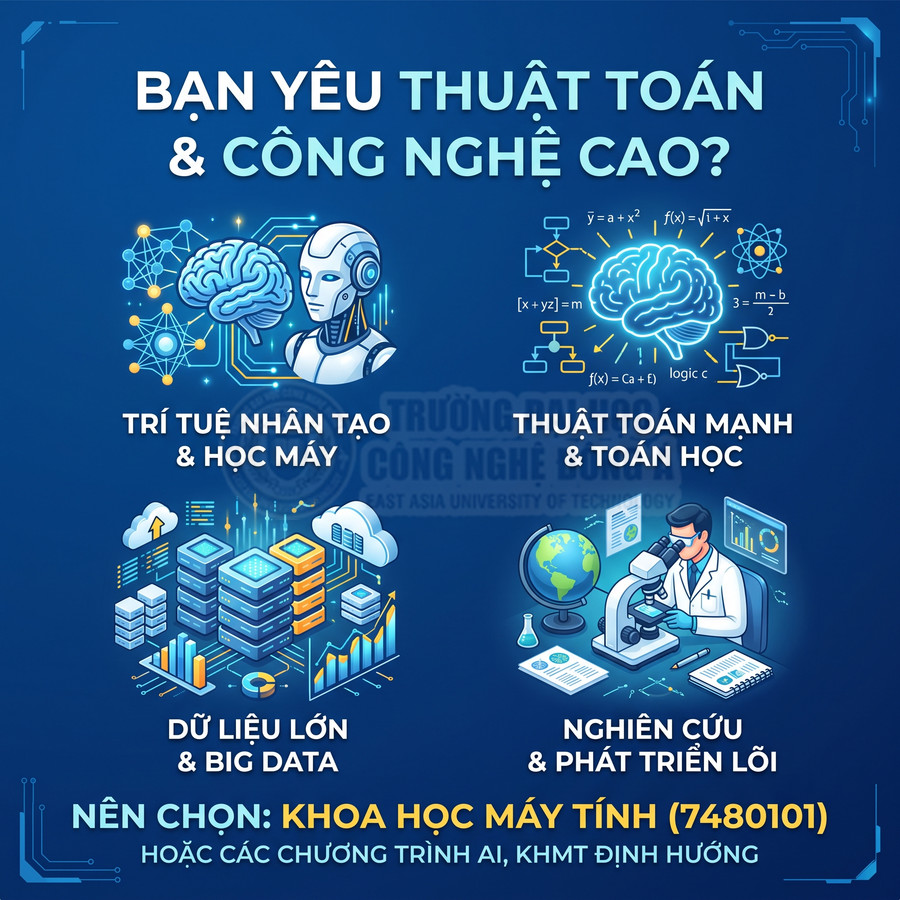 Poster tuyển sinh ngành Khoa học máy tính, trí tuệ nhân tạo, dữ liệu lớn và nghiên cứu phát triển tại trường đại học