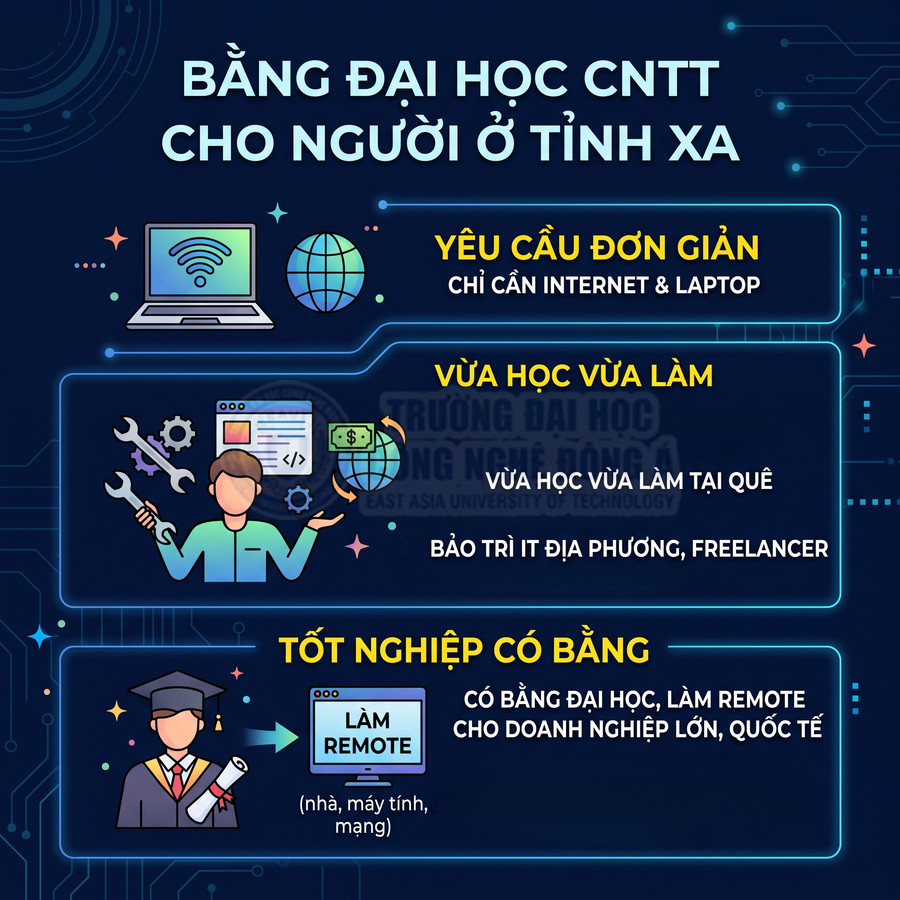 Chương trình đại học CNTT học online cho người ở tỉnh xa, vừa học vừa làm, tốt nghiệp có bằng và làm remote