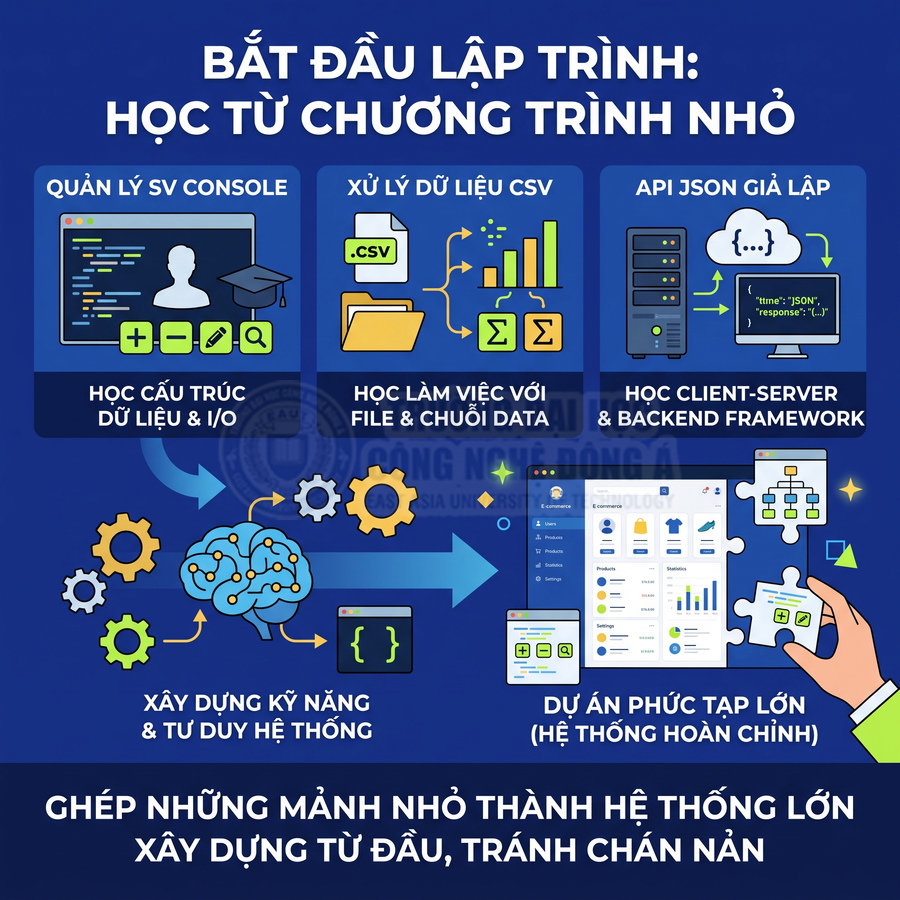 Hướng dẫn bắt đầu lập trình với các bài tập nhỏ về quản lý sinh viên, xử lý CSV, API JSON và xây dựng hệ thống hoàn chỉnh
