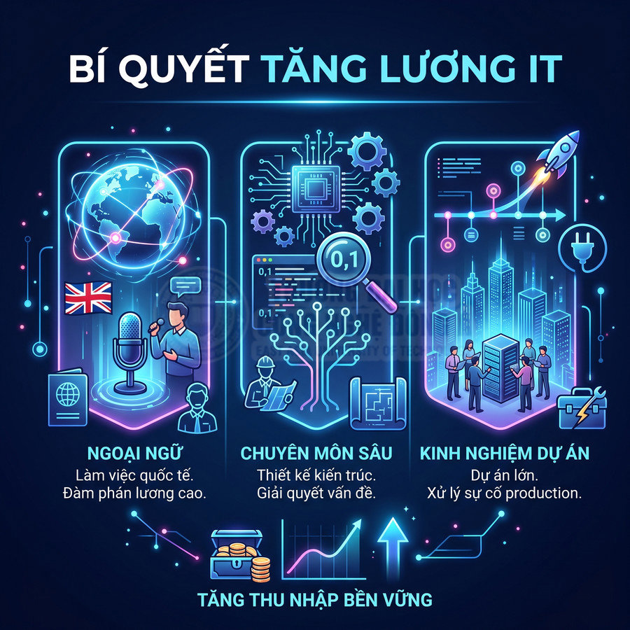 Bí quyết tăng lương IT với ngoại ngữ, chuyên môn sâu và kinh nghiệm dự án giúp tăng thu nhập bền vững