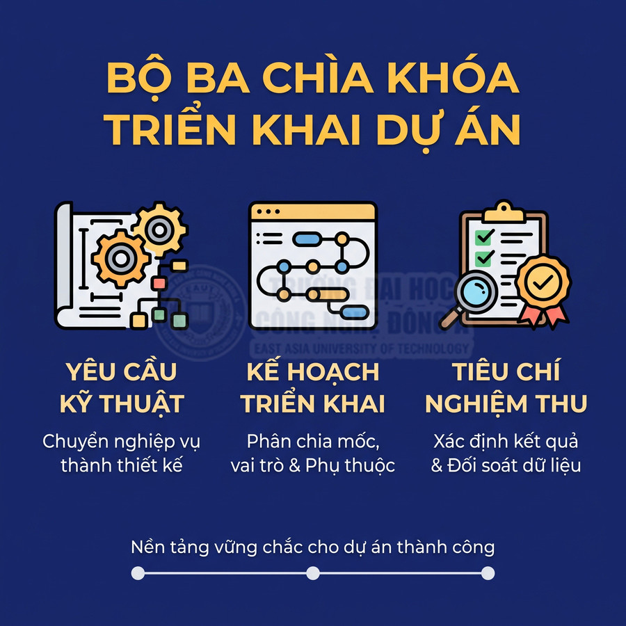 Ba yếu tố triển khai dự án: yêu cầu kỹ thuật, kế hoạch triển khai và tiêu chí nghiệm thu