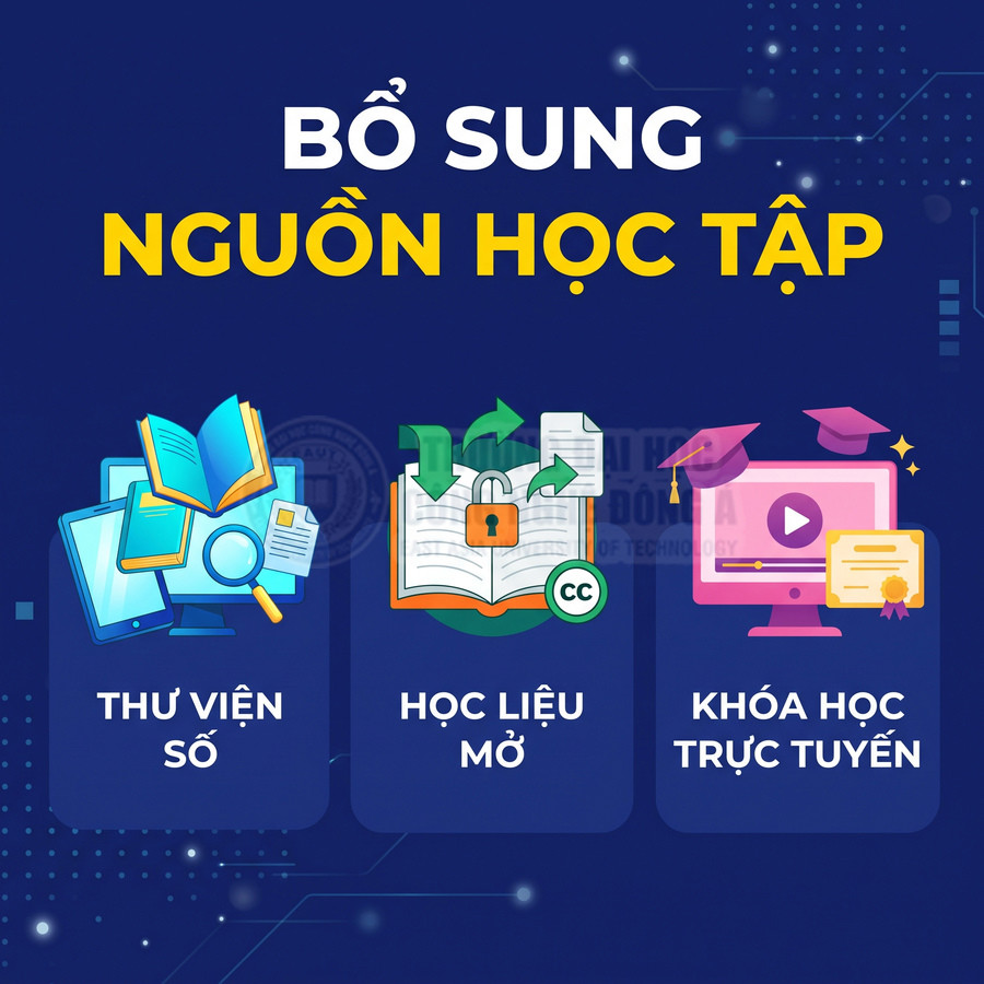 Các nguồn học tập bổ sung gồm thư viện số, học liệu mở và khóa học trực tuyến
