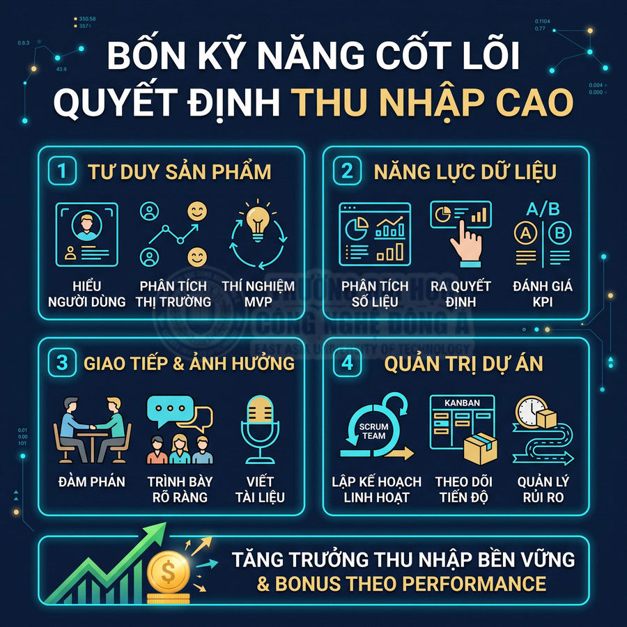 Infographic bốn kỹ năng cốt lõi quyết định thu nhập cao và tăng trưởng thu nhập bền vững