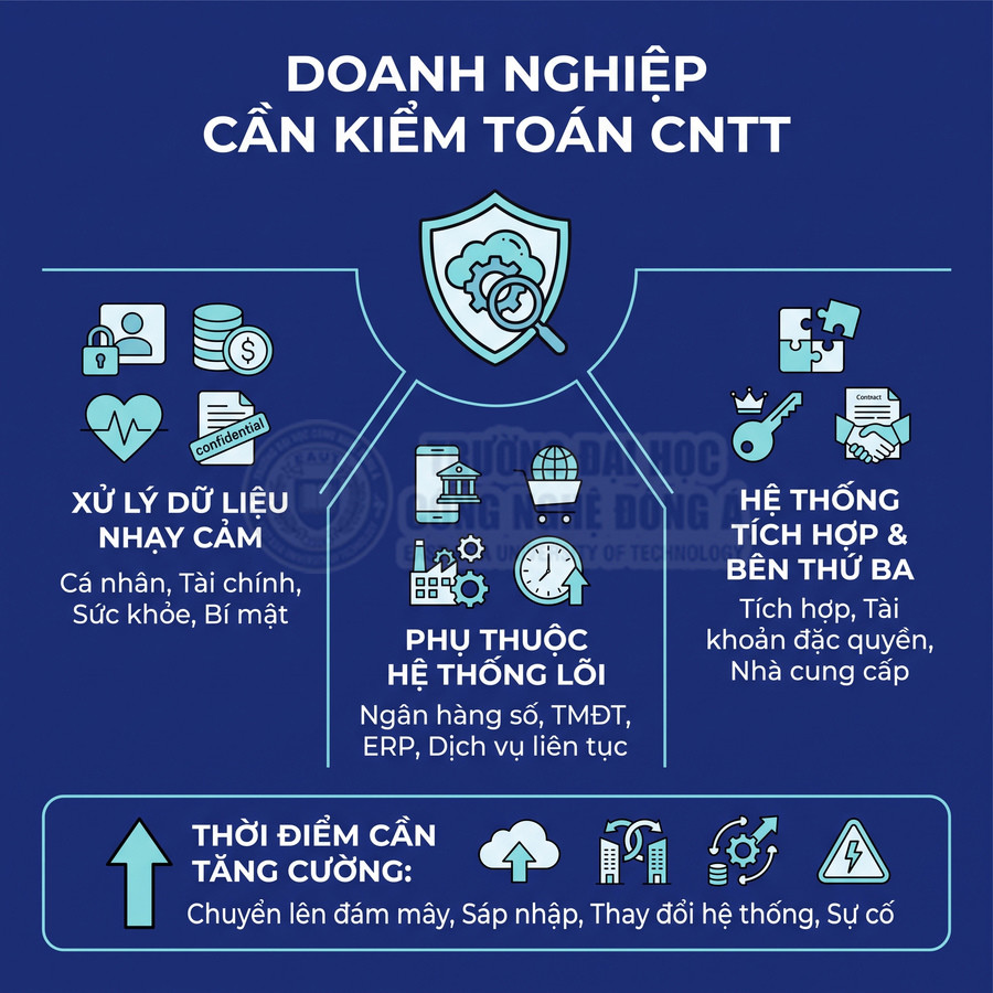 Các lĩnh vực doanh nghiệp cần kiểm toán CNTT gồm dữ liệu nhạy cảm, hệ thống lõi và tích hợp bên thứ ba