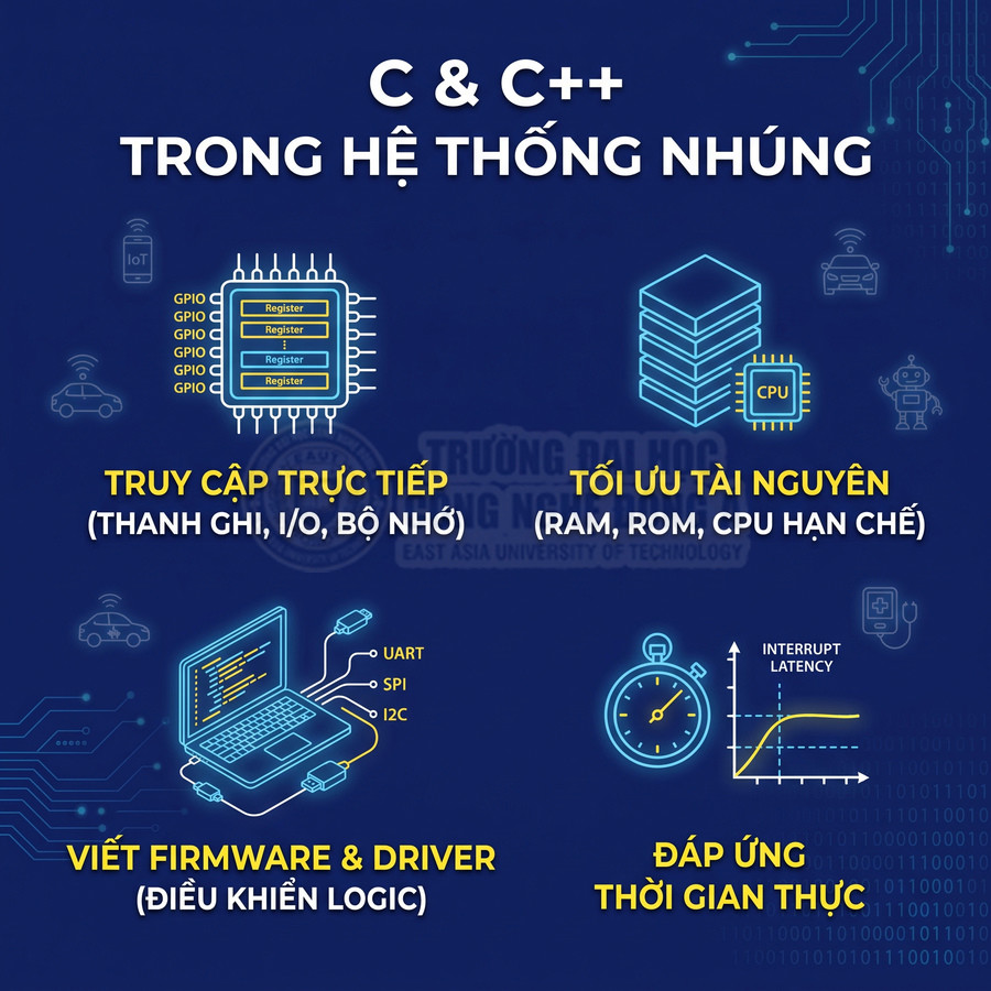 Ưu điểm của ngôn ngữ C và C++ trong lập trình hệ thống nhúng và viết firmware, driver