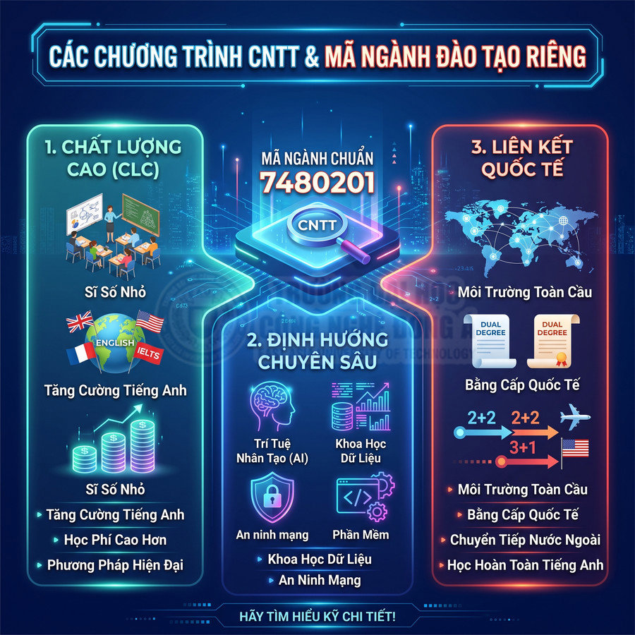 Chương trình đào tạo CNTT mã ngành 7480201 với các hướng chất lượng cao, định hướng chuyên sâu và liên kết quốc tế