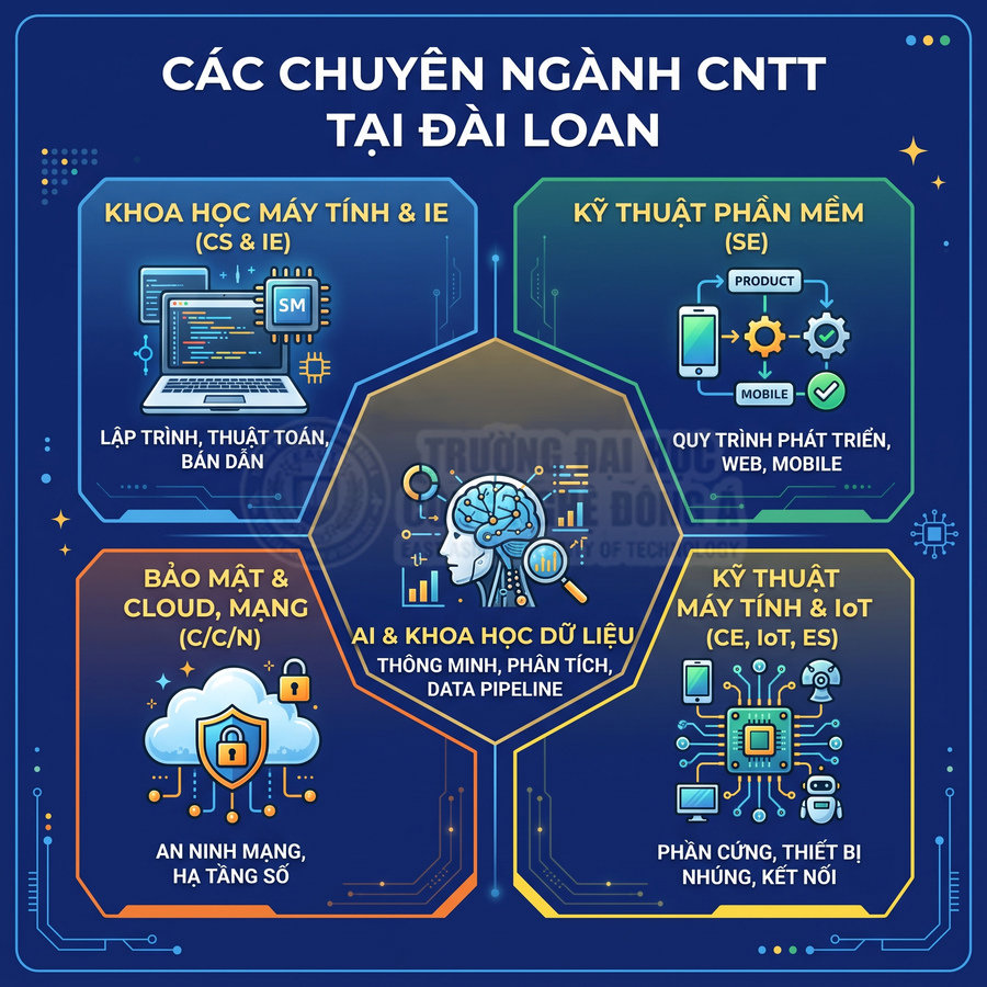 Các chuyên ngành công nghệ thông tin tại Đài Loan: khoa học máy tính, phần mềm, AI, bảo mật, cloud, IoT