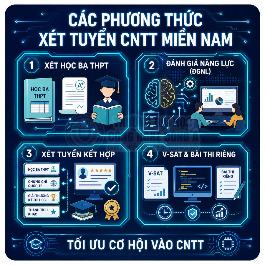 Các phương thức xét tuyển ngành công nghệ thông tin miền Nam với bốn hình thức tuyển sinh chính