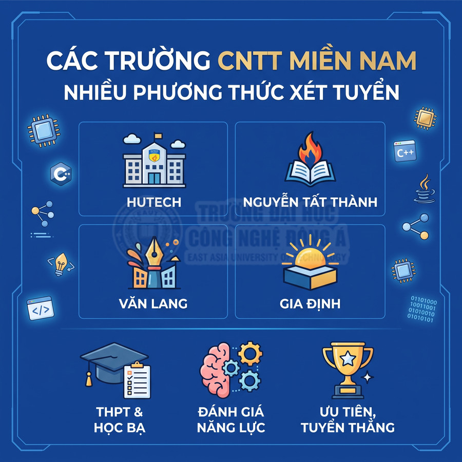 Thông tin tuyển sinh ngành CNTT các trường HUTECH, Nguyễn Tất Thành, Văn Lang, Gia Định với nhiều phương thức xét tuyển