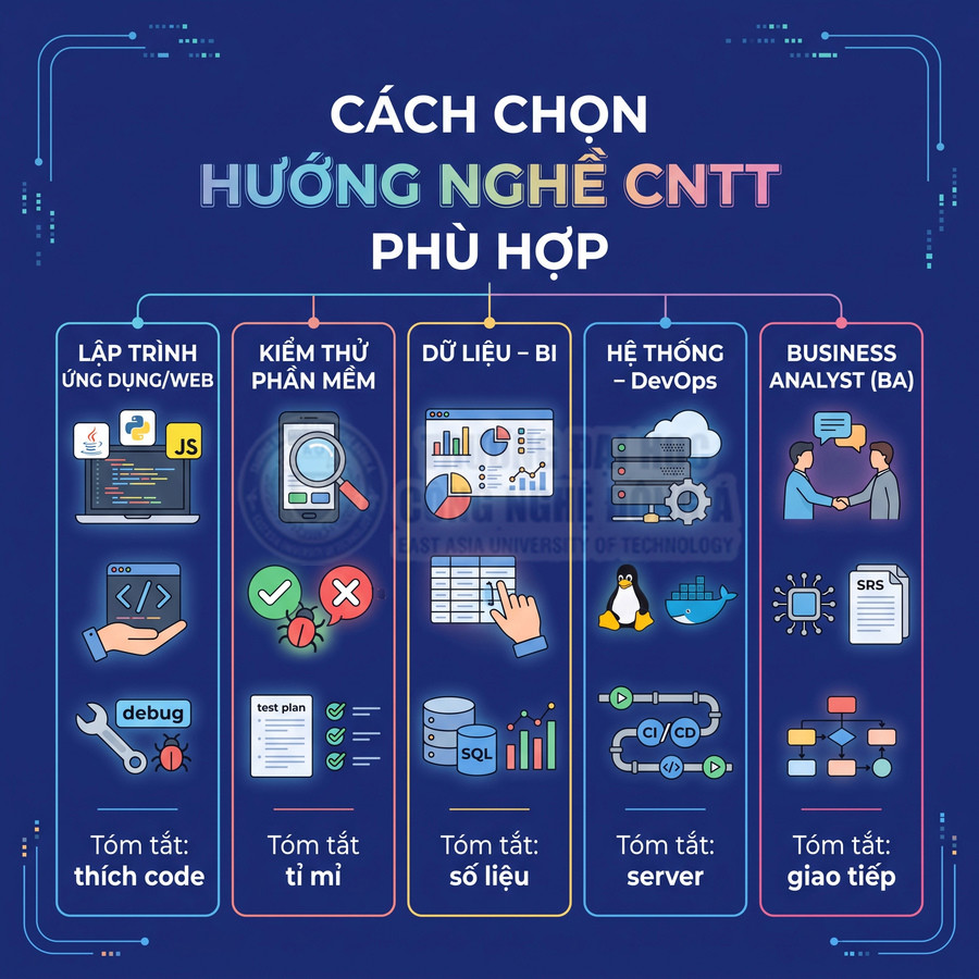 Hướng dẫn chọn nghề CNTT phù hợp với các mảng lập trình, kiểm thử, dữ liệu BI, DevOps và business analyst