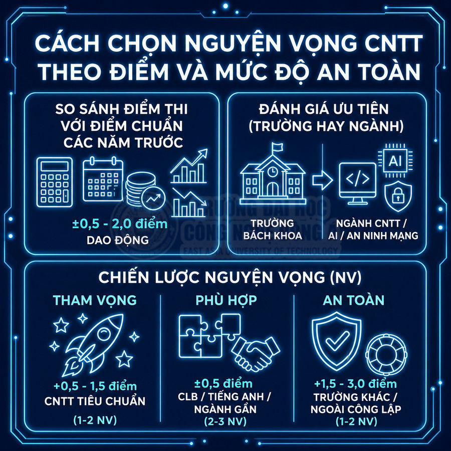 Hướng dẫn chọn nguyện vọng ngành CNTT theo điểm chuẩn và mức độ an toàn cho thí sinh
