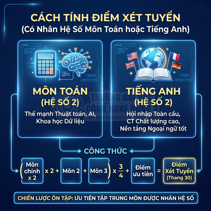 Cách tính điểm xét tuyển nhân hệ số môn Toán hoặc Tiếng Anh và công thức quy đổi điểm thang 30