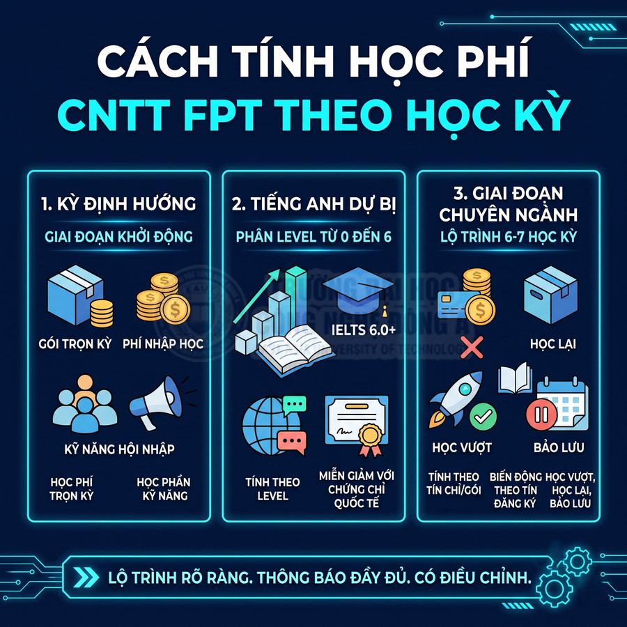 Cách tính học phí ngành CNTT FPT theo học kỳ với ba giai đoạn và các khoản chi phí liên quan