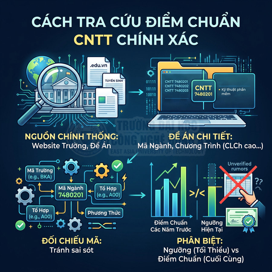 Hướng dẫn tra cứu điểm chuẩn ngành Công nghệ thông tin chính xác qua website trường và đối chiếu mã ngành