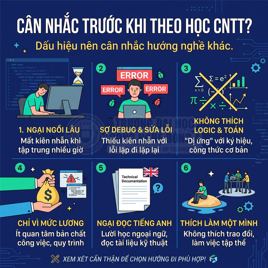Infographic các dấu hiệu nên cân nhắc trước khi theo học ngành công nghệ thông tin