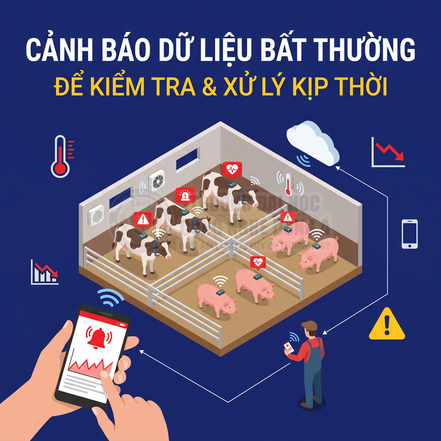 Hệ thống giám sát trang trại chăn nuôi, cảnh báo dữ liệu bất thường qua điện thoại để xử lý kịp thời