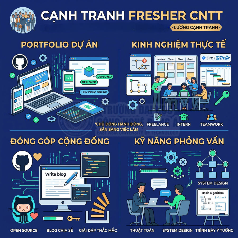 Infographic kỹ năng cần có để tăng khả năng cạnh tranh cho fresher ngành công nghệ thông tin