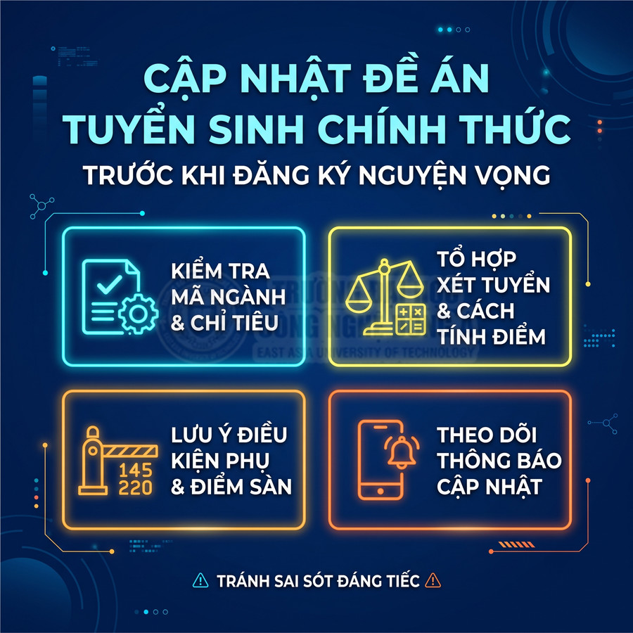 Cập nhật đề án tuyển sinh chính thức với các lưu ý kiểm tra mã ngành, chỉ tiêu, điều kiện phụ và theo dõi thông báo