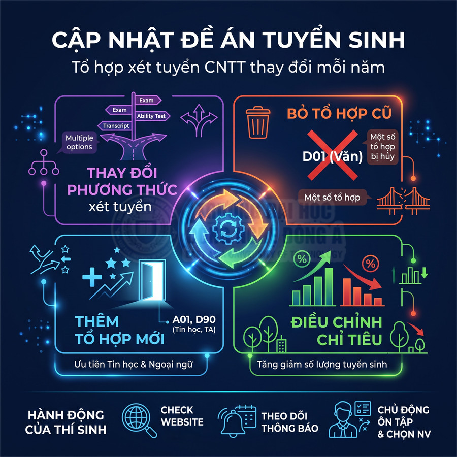 Infographic cập nhật đề án tuyển sinh CNTT với thay đổi phương thức, tổ hợp xét tuyển và chỉ tiêu