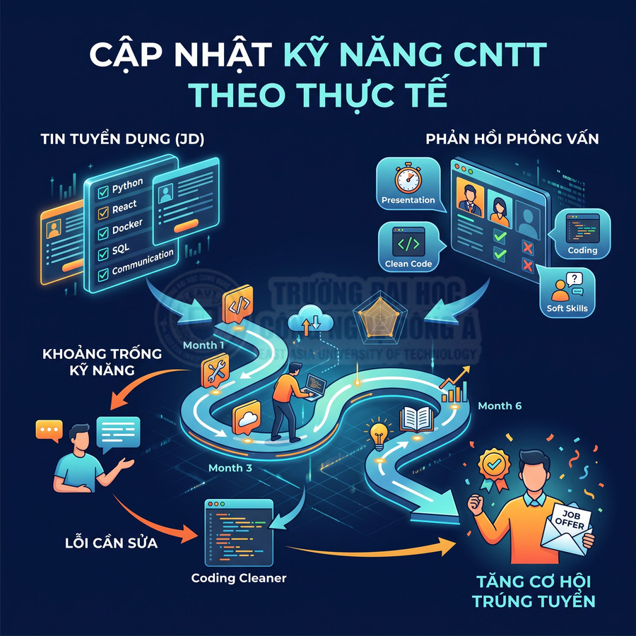 Lộ trình học kỹ năng CNTT thực tế từ tin tuyển dụng đến phỏng vấn và nhận job offer cho lập trình viên
