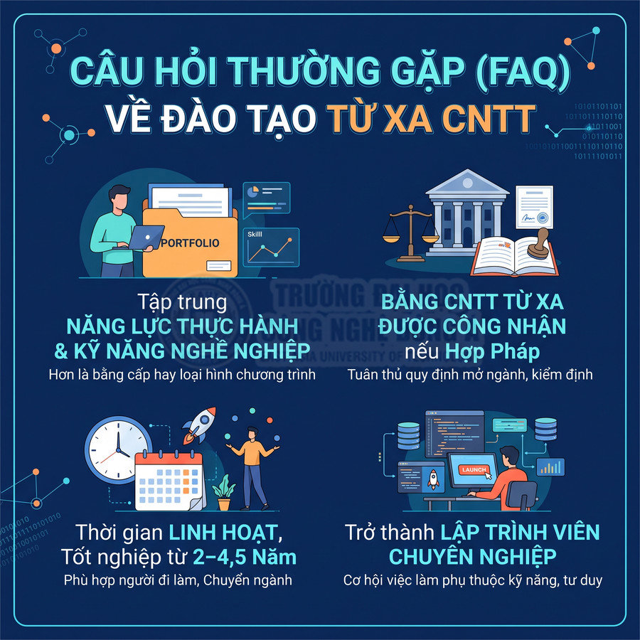 Infographic giới thiệu lợi ích chương trình đào tạo từ xa ngành công nghệ thông tin và cơ hội trở thành lập trình viên