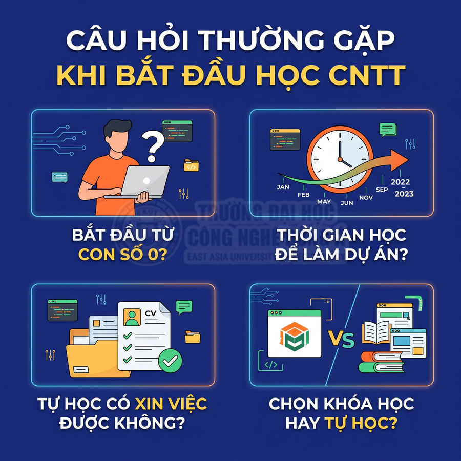 Các câu hỏi thường gặp khi bắt đầu học công nghệ thông tin, so sánh tự học và chọn khóa học
