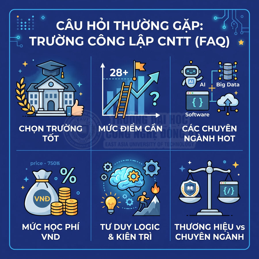 Câu hỏi thường gặp khi chọn trường công lập CNTT về điểm chuẩn, học phí, ngành hot và tư duy cần có