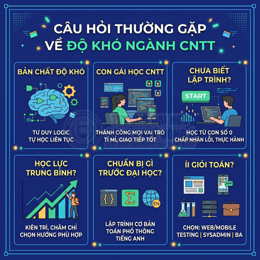 Infographic giải đáp thắc mắc về độ khó ngành công nghệ thông tin và kỹ năng cần chuẩn bị cho sinh viên