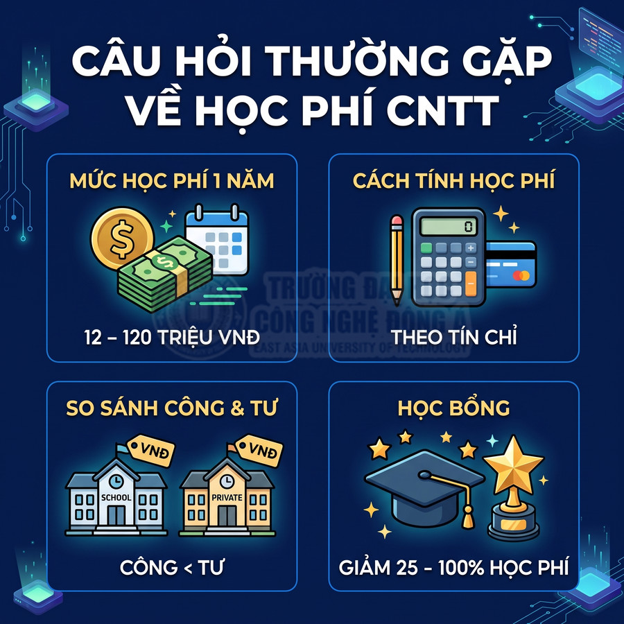 Thông tin học phí ngành CNTT, cách tính theo tín chỉ, so sánh công lập tư thục và học bổng giảm 25 đến 100%