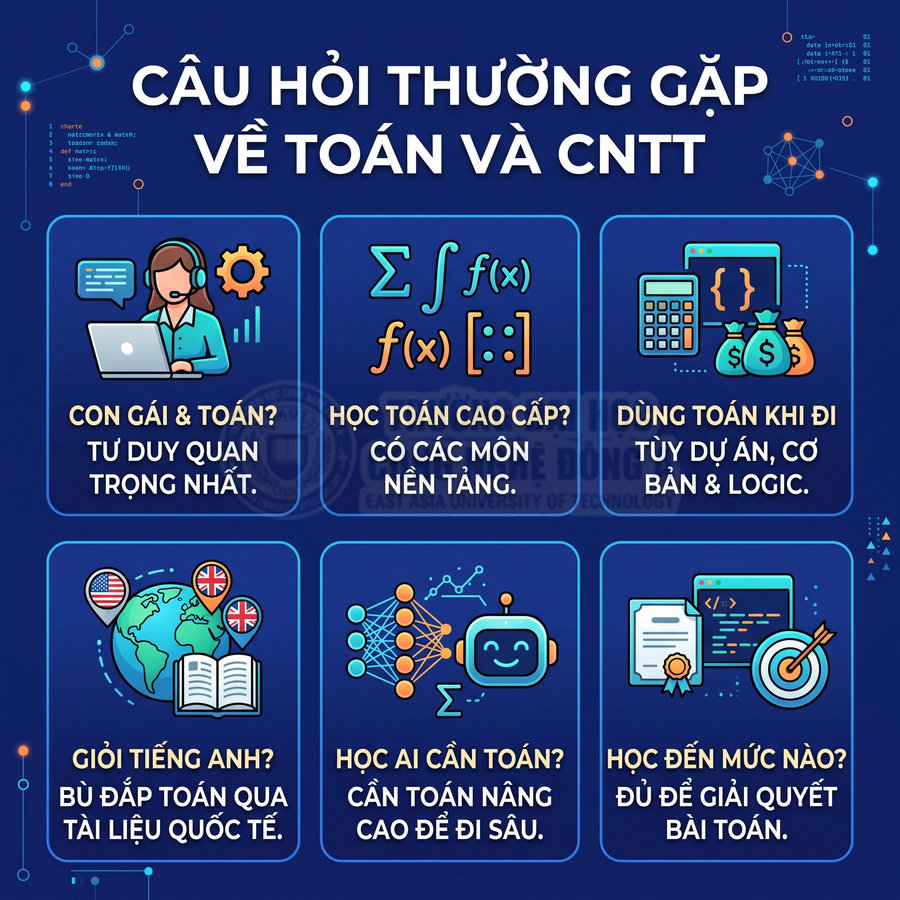 Infographic câu hỏi thường gặp về toán và công nghệ thông tin cho học sinh sinh viên