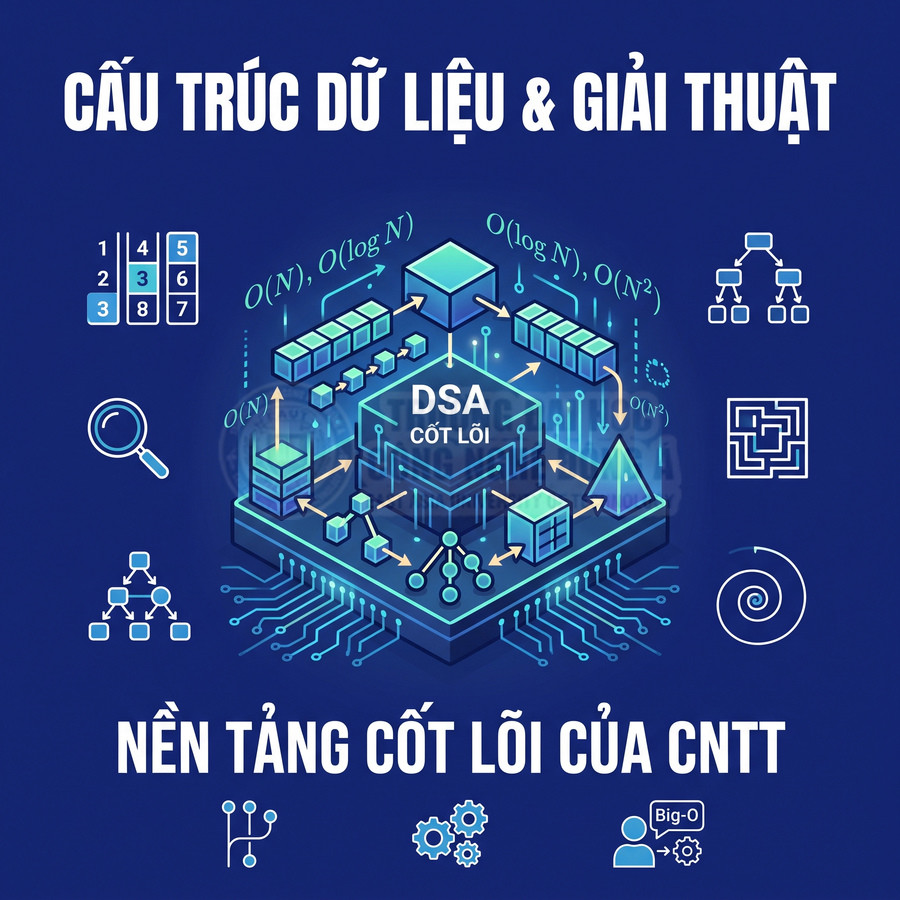 Minh họa cấu trúc dữ liệu và giải thuật DSA cốt lõi, nền tảng quan trọng trong ngành công nghệ thông tin