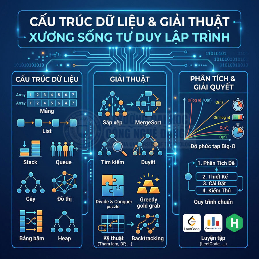 Sơ đồ cấu trúc dữ liệu, giải thuật và phân tích độ phức tạp Big O trong lập trình