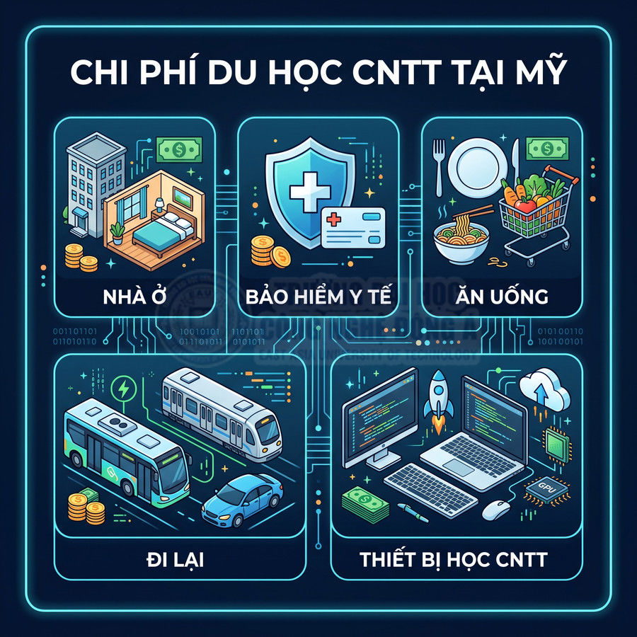 Chi phí du học CNTT tại Mỹ với các khoản nhà ở, bảo hiểm y tế, ăn uống, đi lại và thiết bị học tập