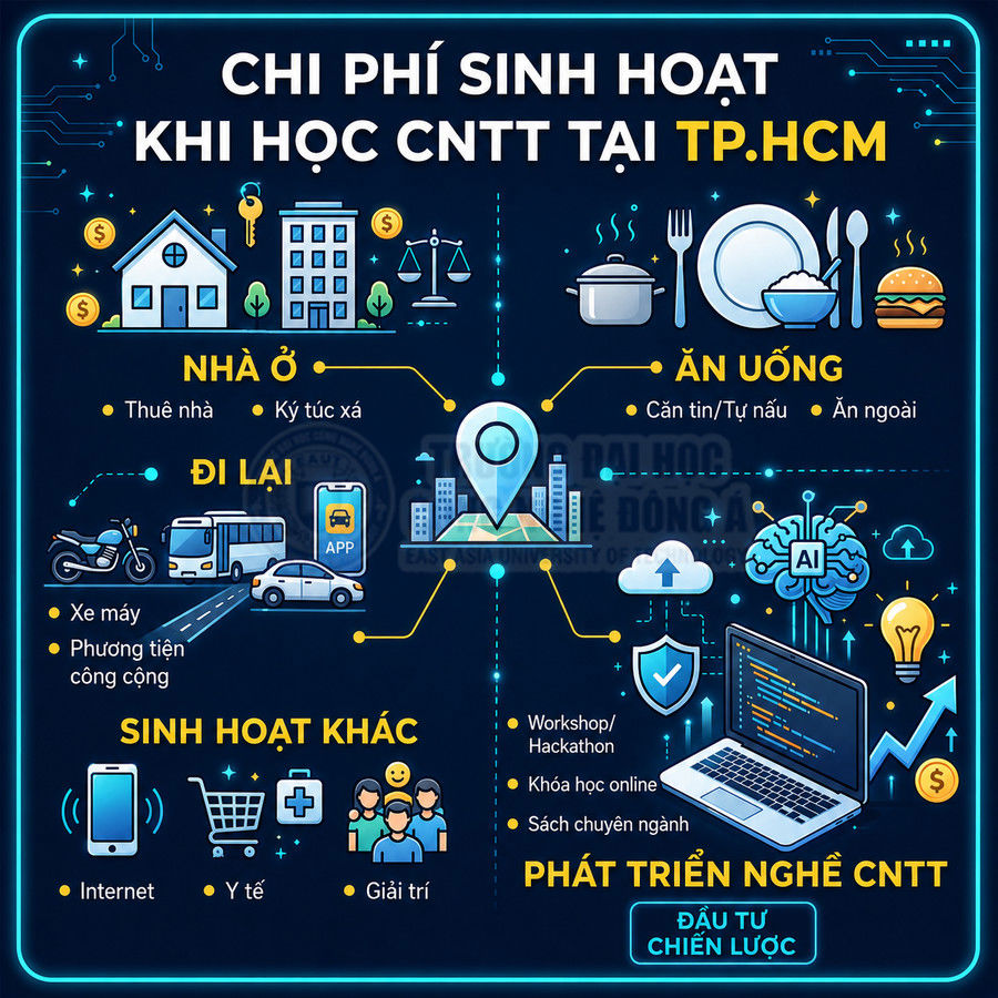 Chi phí sinh hoạt khi học công nghệ thông tin tại TP HCM với các khoản nhà ở ăn uống đi lại và phát triển nghề nghiệp