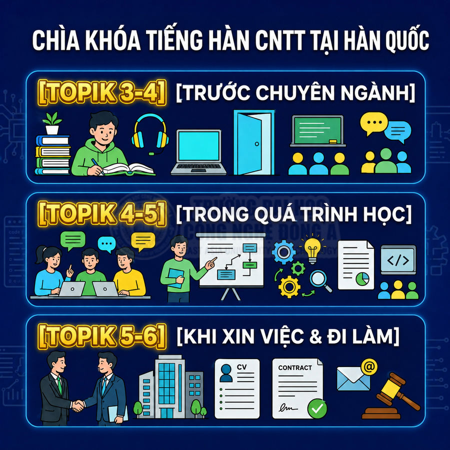 Chìa khóa tiếng Hàn TOPIK 3-6 cho du học CNTT tại Hàn Quốc từ trước chuyên ngành đến xin việc