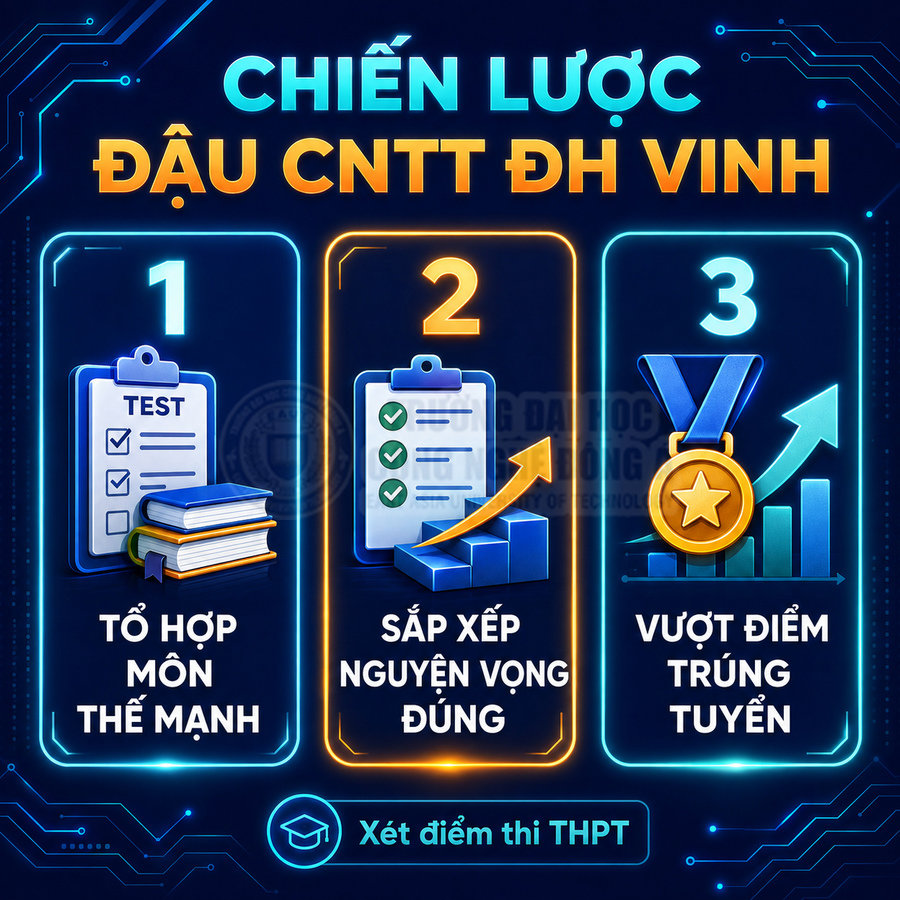 Chiến lược đậu ngành CNTT Đại học Vinh với 3 bước xét điểm thi THPT nổi bật trên nền xanh