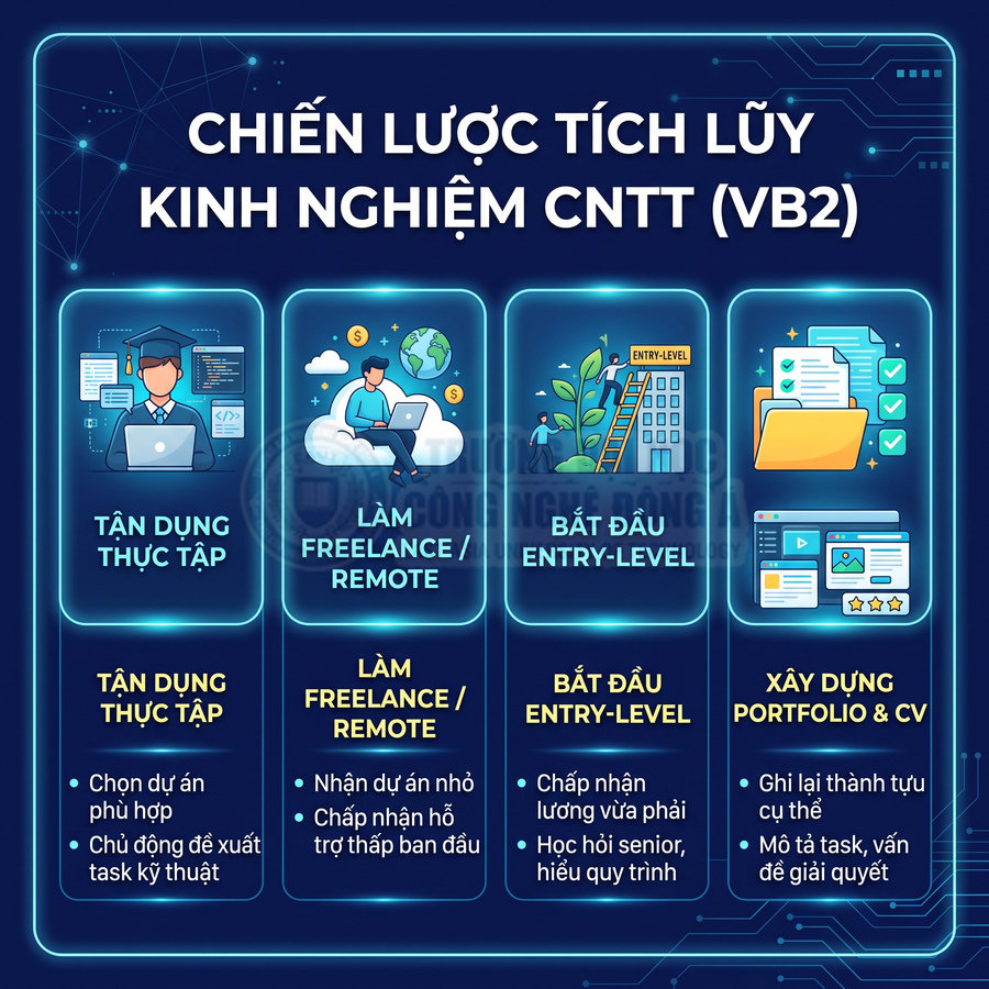 Chiến lược tích lũy kinh nghiệm CNTT VB2 với thực tập freelance entry level và xây dựng portfolio CV