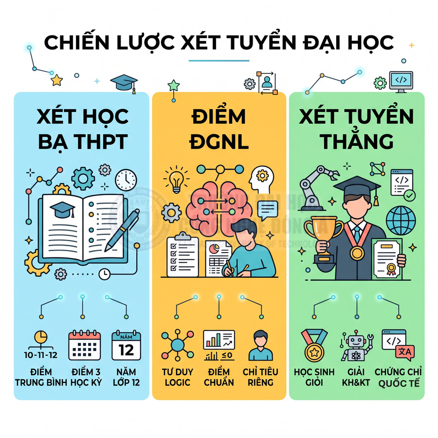 Chiến lược xét tuyển đại học với ba phương thức xét học bạ THPT, điểm ĐGNL và xét tuyển thẳng
