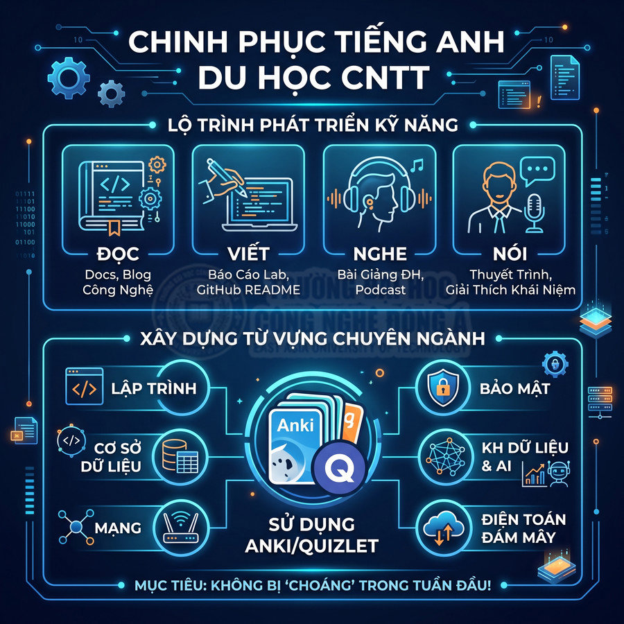 Lộ trình học tiếng Anh du học CNTT với kỹ năng đọc, viết, nghe, nói và xây dựng từ vựng chuyên ngành bằng Anki Quizlet